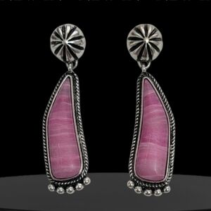 Western Silver Concho And Purple Spiny Dangle Earrings New